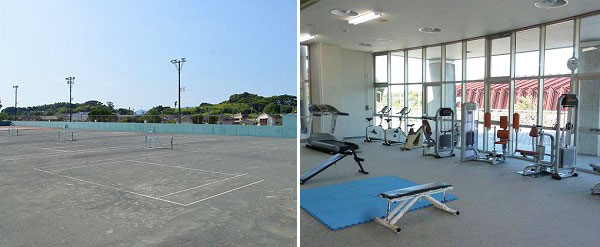 左：阿久根総合運動公園　テニスコート　右：阿久根総合運動公園　トレーニングルーム