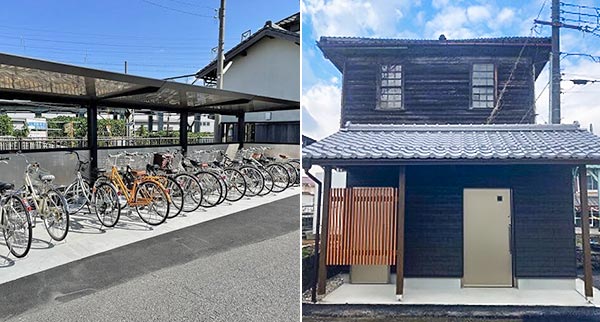 左：五箇荘駅駐輪場　右：新八日市駅前トイレ