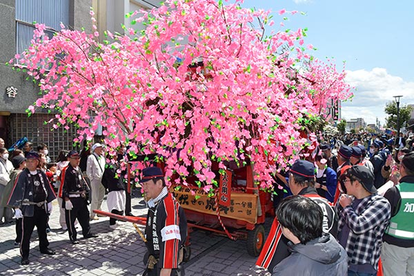 神様を祀る3台の山車が地区内を練り歩き、祭りを彩ります
